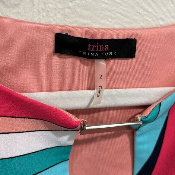 Trina Turk Dolman Sleeve Vibrant Geometric Print Dress Size 2 - Picture 2 of 8